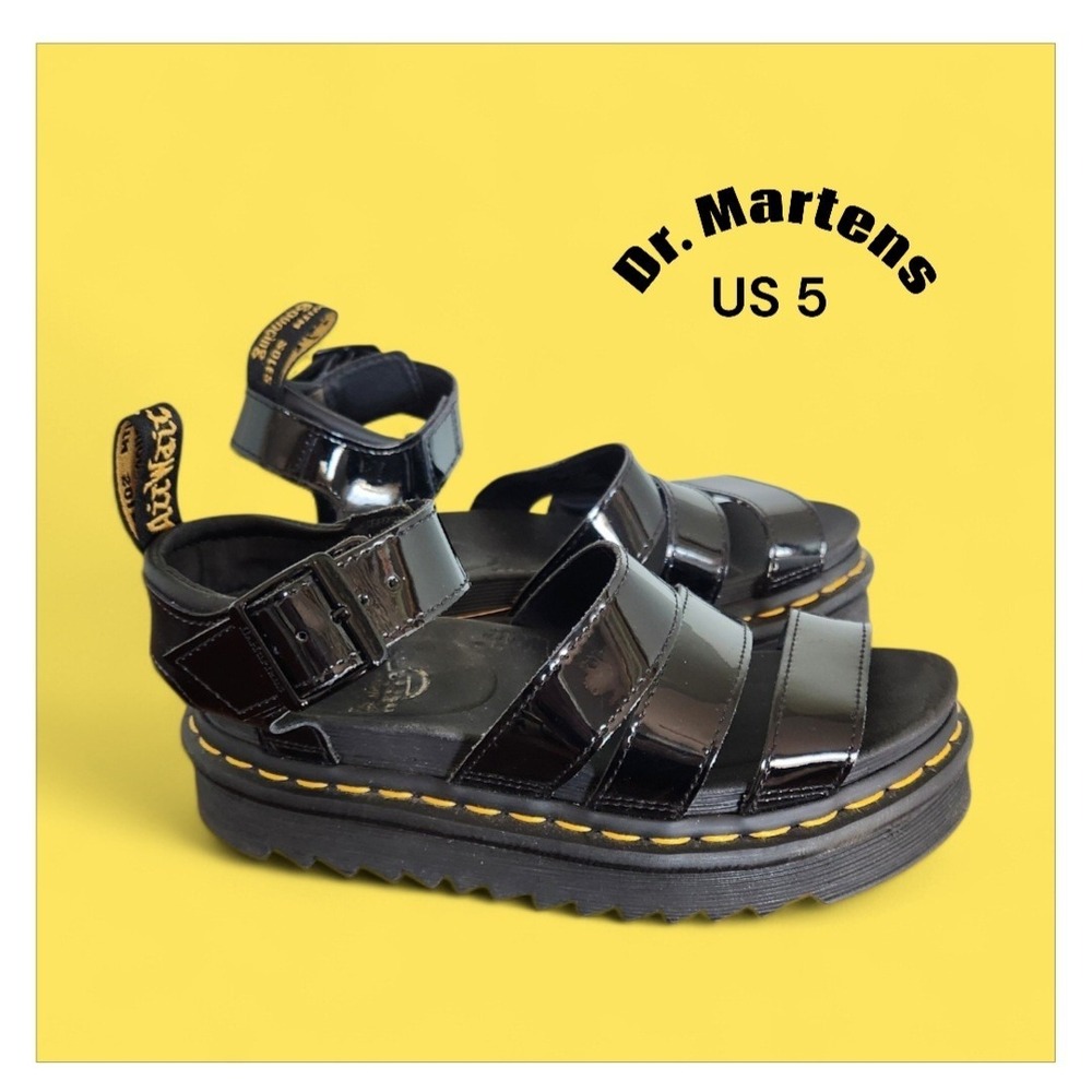 Dr. Doc Martens Blaire Women's Platform Sandals Black Patent Leather Chunky US 5
